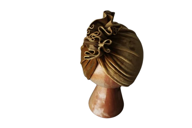 Czapka turban welur zloty miodowy wiosna/jesień 