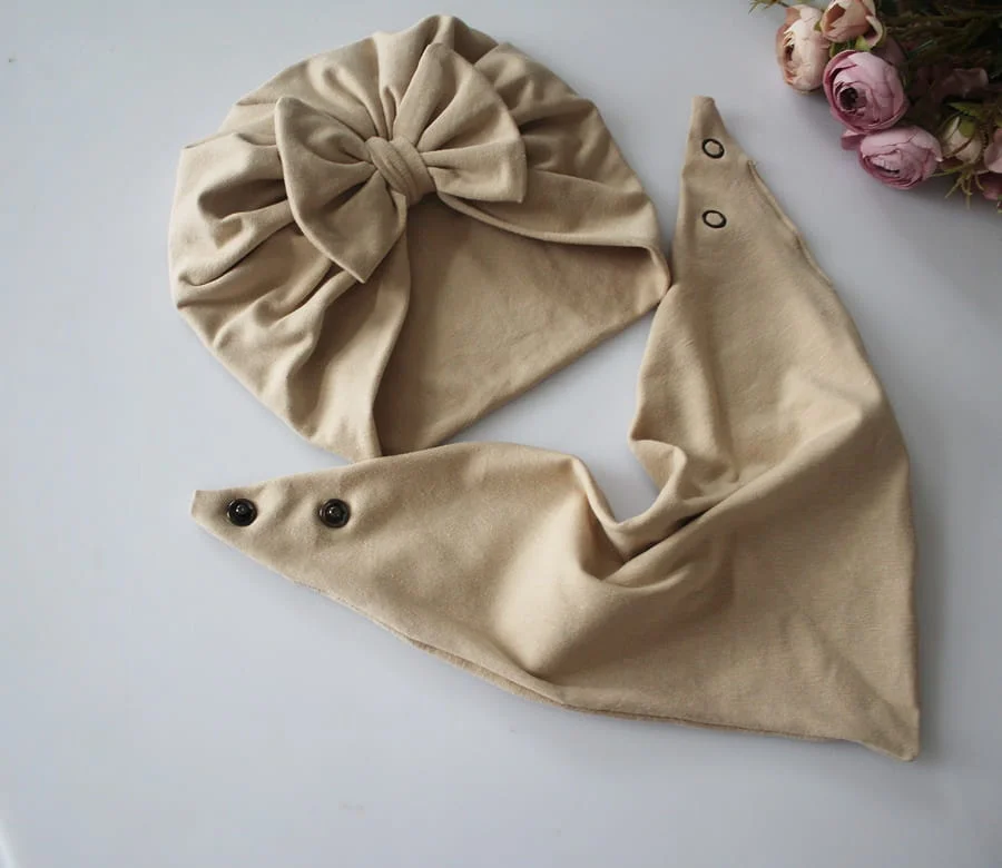 Zestaw turban kokarda podwójny +chusta jasny beż wiosna /jesień  