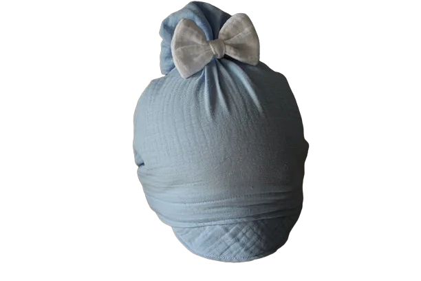 Chustka z gumką daszek muślin kokardka błękit